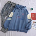 Loose Lazy Style Hooded Sweatshirt With Plush Letter Print Pi-Mart