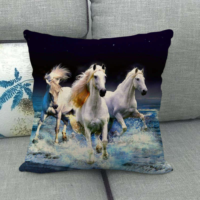 Flax Digital Printed Horse Pattern Pillowcase Lootquake LLC