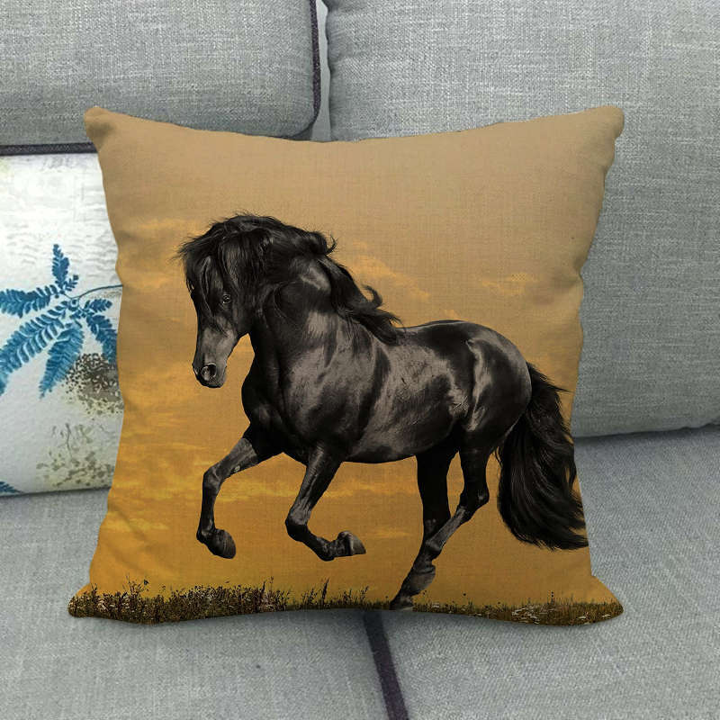 Flax Digital Printed Horse Pattern Pillowcase Lootquake LLC