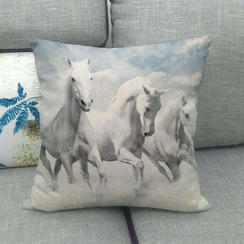 Flax Digital Printed Horse Pattern Pillowcase Lootquake LLC