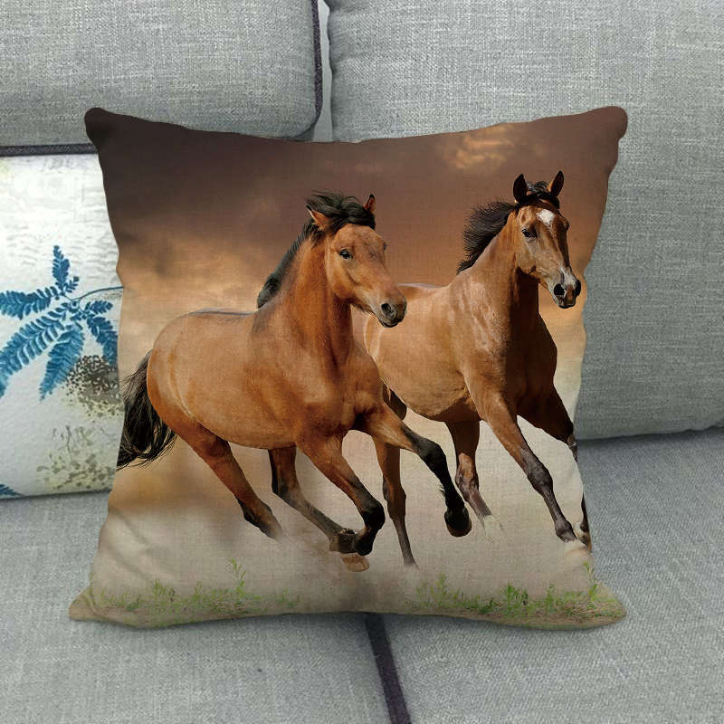 Flax Digital Printed Horse Pattern Pillowcase Lootquake LLC