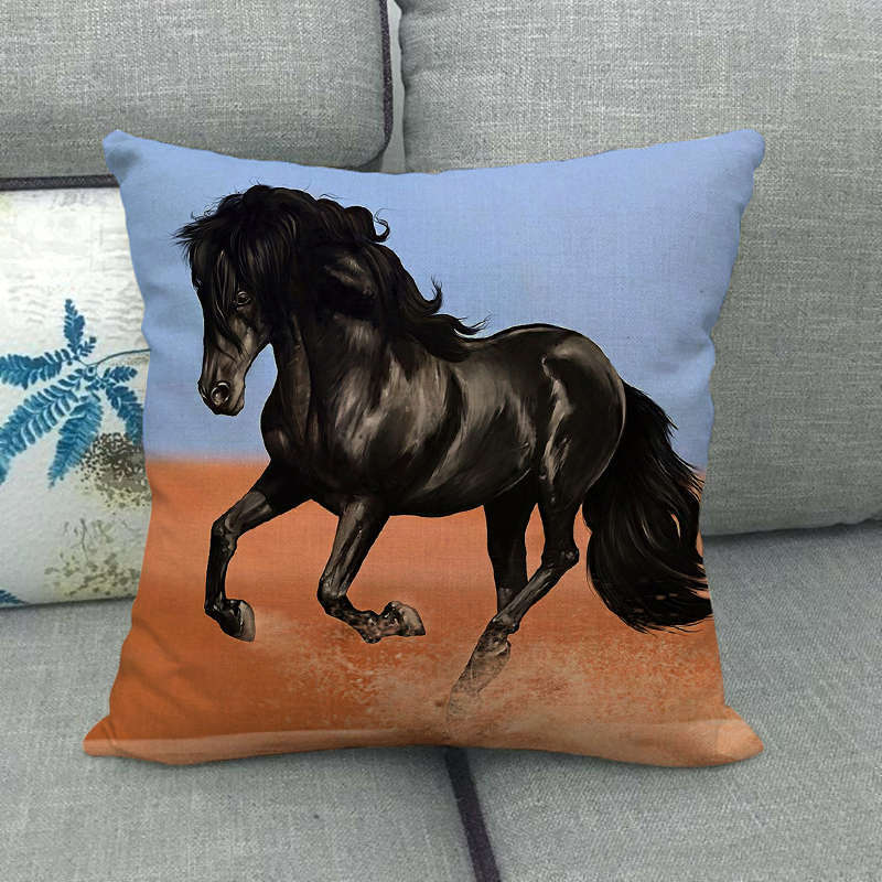 Flax Digital Printed Horse Pattern Pillowcase Lootquake LLC