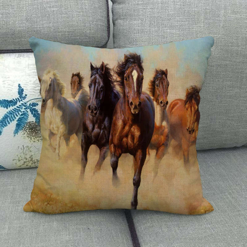 Flax Digital Printed Horse Pattern Pillowcase Lootquake LLC