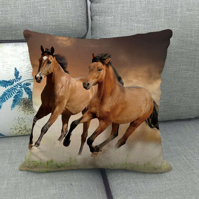 Flax Digital Printed Horse Pattern Pillowcase Lootquake LLC