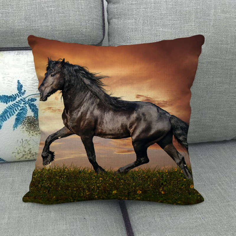 Flax Digital Printed Horse Pattern Pillowcase Lootquake LLC