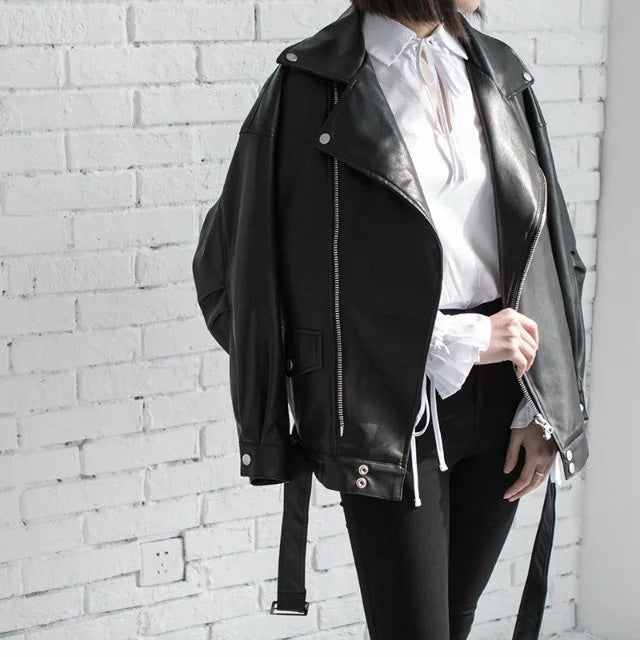 Leather Jacket Student Motorcycle Jacket by Pi Mart