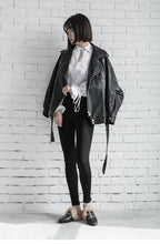Leather Jacket Student Motorcycle Jacket by Pi Mart