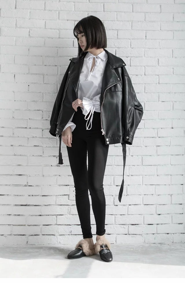 Leather Jacket Student Motorcycle Jacket by Pi Mart