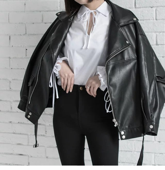 Leather Jacket Student Motorcycle Jacket by Pi Mart