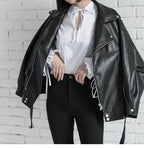 Leather Jacket Student Motorcycle Jacket by Pi Mart