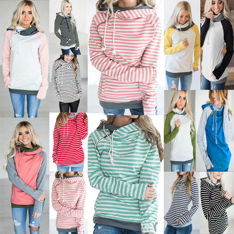 Striped Panel Hoodie Sweatshirt Pi-Mart
