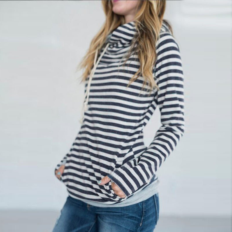Striped Panel Hoodie Sweatshirt Pi-Mart