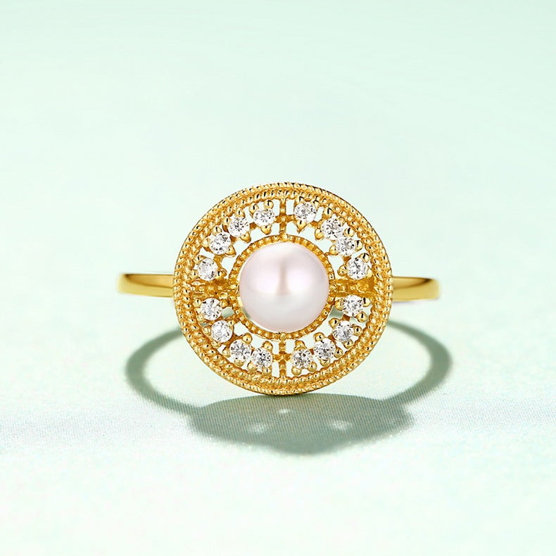 Vintage Ring Female Court Freshwater Pearl Index Finger Ring Pi-Mart