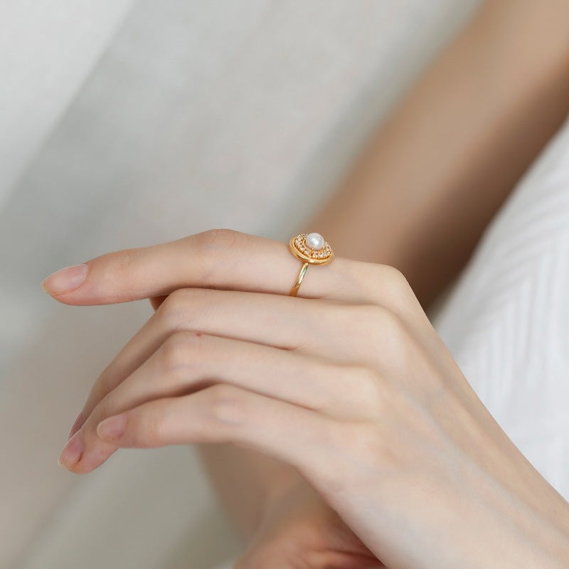 Vintage Ring Female Court Freshwater Pearl Index Finger Ring Pi-Mart