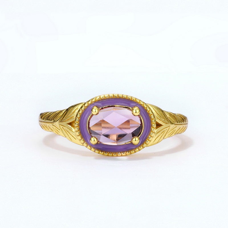 Gold Plated Vintage Band Amethyst Flower Ring Pi-Mart
