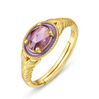 Gold Plated Vintage Band Amethyst Flower Ring Pi-Mart
