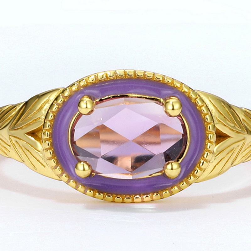 Gold Plated Vintage Band Amethyst Flower Ring Pi-Mart