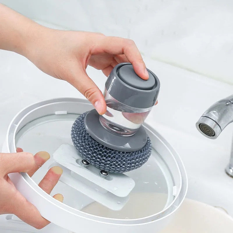 Kitchen Soap Dispensing Palm Brush Cleaner Push-type Brush Kitchen Detergent Tools Pi-Mart