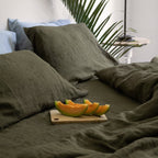 Linen four-piece set Nordic style solid color washed antibacterial bed linen bed sheet quilt cover bedding ins wind three-piece set Pi-Mart
