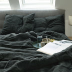 Linen four-piece set Nordic style solid color washed antibacterial bed linen bed sheet quilt cover bedding ins wind three-piece set Pi-Mart