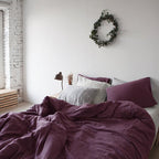 Linen four-piece set Nordic style solid color washed antibacterial bed linen bed sheet quilt cover bedding ins wind three-piece set Pi-Mart