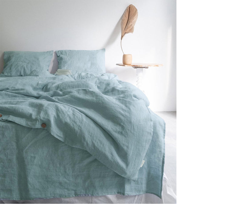 Linen four-piece set Nordic style solid color washed antibacterial bed linen bed sheet quilt cover bedding ins wind three-piece set Pi-Mart