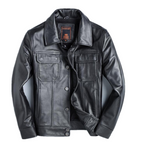 Top Layer Cowhide Leather Leather Jacket Men's Short Slim Leather Jacket Jacket Pi-Mart