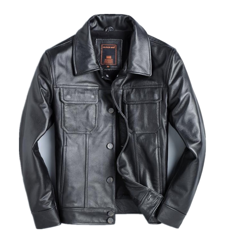 Top Layer Cowhide Leather Leather Jacket Men's Short Slim Leather Jacket Jacket Pi-Mart