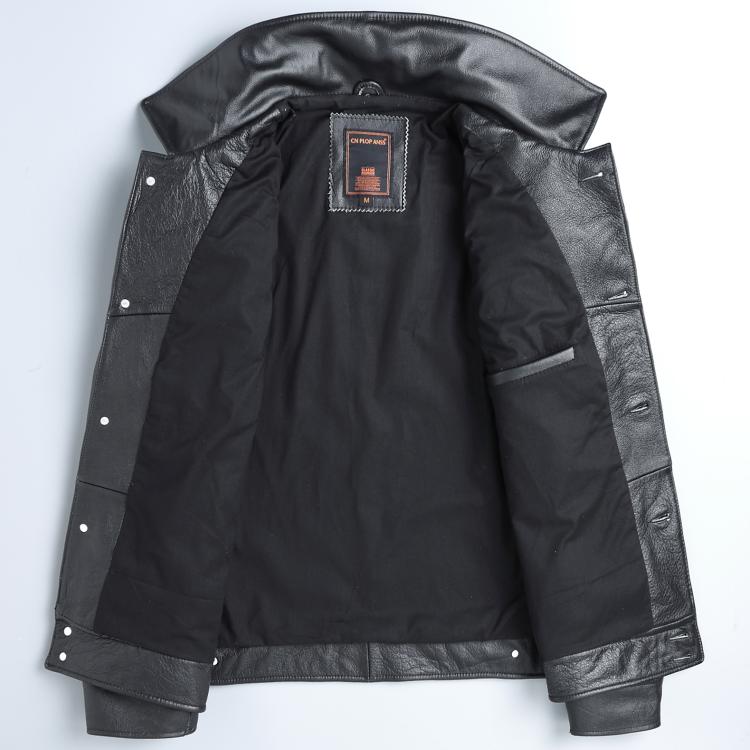 Top Layer Cowhide Leather Leather Jacket Men's Short Slim Leather Jacket Jacket Pi-Mart