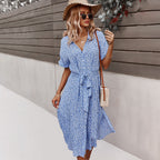Women's Printed Dress Amazon Casual Holiday Style Sexy Big Swing Skirt