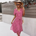 Women's Printed Dress Amazon Casual Holiday Style Sexy Big Swing Skirt