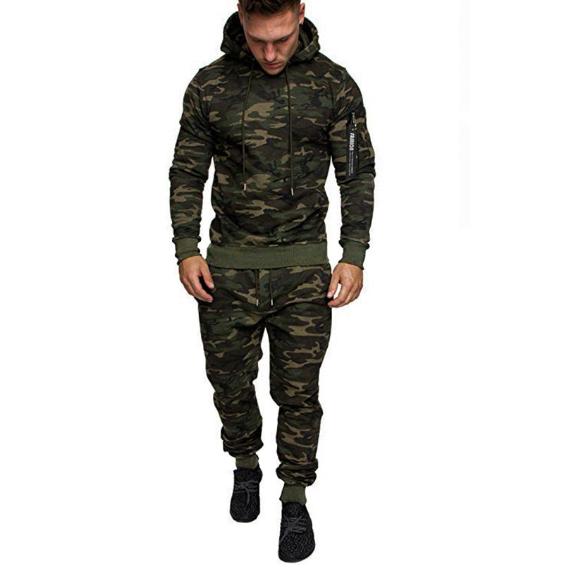 Zipper Hooded Solid Color Sweatshirt Sports Trousers Suit Pi-Mart