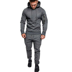 Zipper Hooded Solid Color Sweatshirt Sports Trousers Suit Pi-Mart