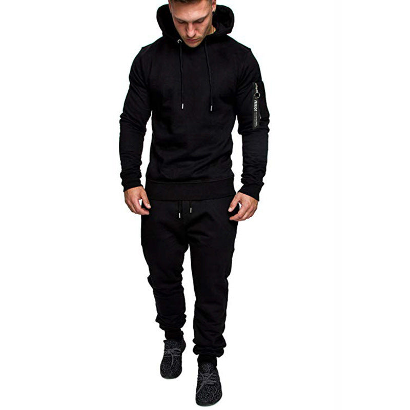 Zipper Hooded Solid Color Sweatshirt Sports Trousers Suit Pi-Mart