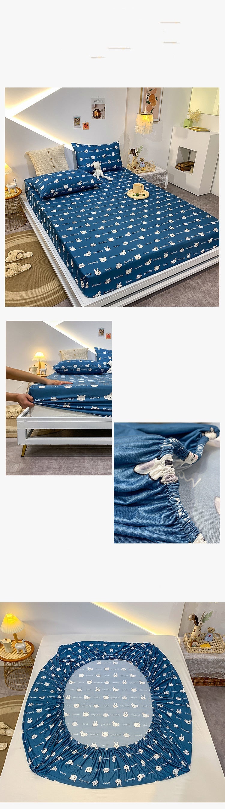 Cotton Elastic Bed Sheet Geometric Printed Fitted Sheet Elastic Bed Linen Mattress Cover Queen King Size bedding set Bedspread Pi-Mart