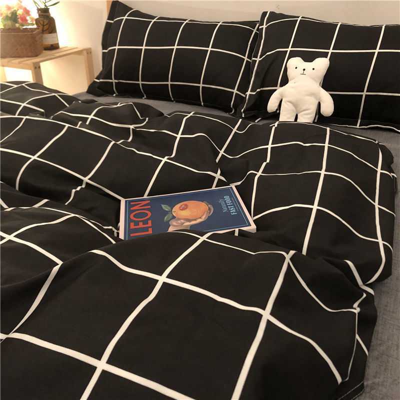 Simple Checkered Sheets, Duvet Cover And Bedding Set Of Four Pi-Mart