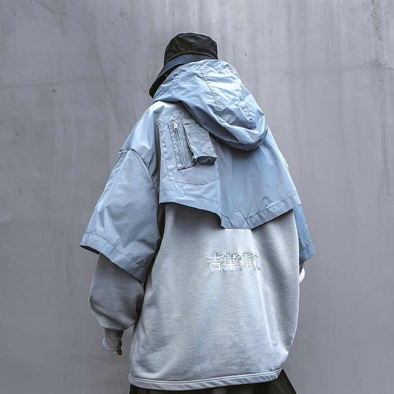 Jiye Heavy Industry Spring Splicing Tactical Pocket Sweater Men's Tide Ins Loose Tide Brand Fake Two Jackets