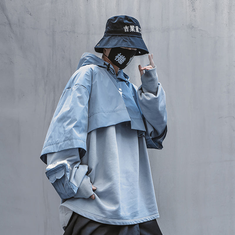 Jiye Heavy Industry Spring Splicing Tactical Pocket Sweater Men's Tide Ins Loose Tide Brand Fake Two Jackets