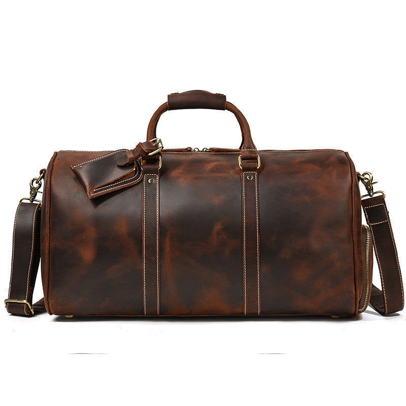 Leather Travel Bag Crazy Horse Leather Retro Duffel Bag Pi-Mart