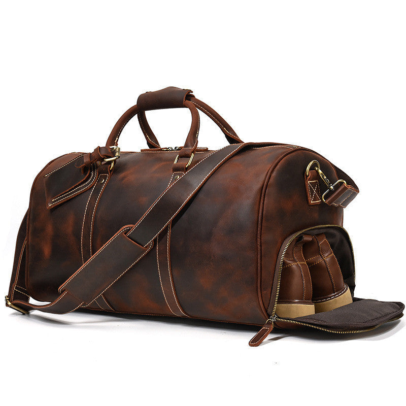 Leather Travel Bag Crazy Horse Leather Retro Duffel Bag Pi-Mart