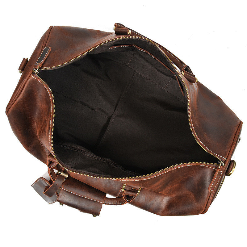 Leather Travel Bag Crazy Horse Leather Retro Duffel Bag Pi-Mart