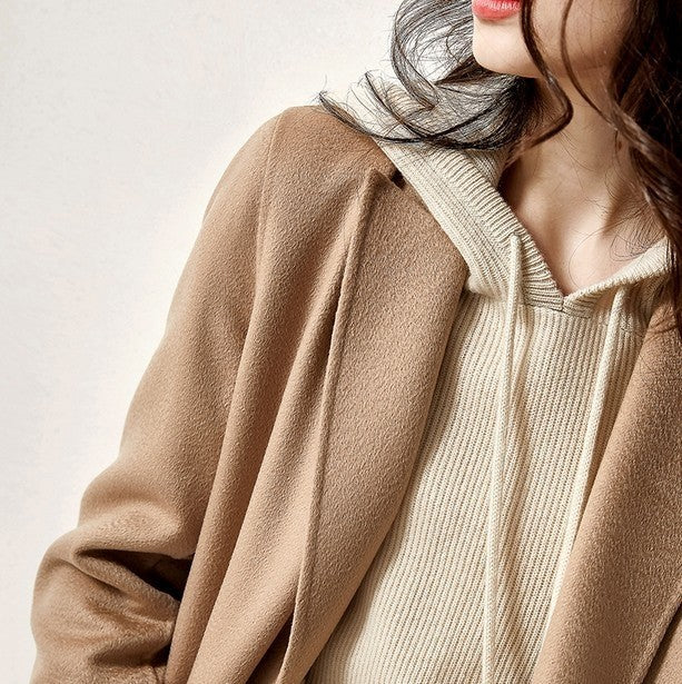 Lazy Loose Hoodie Knit Sweater With Wool Hoodie Backing Pi-Mart