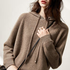 Lazy Loose Hoodie Knit Sweater With Wool Hoodie Backing Pi-Mart