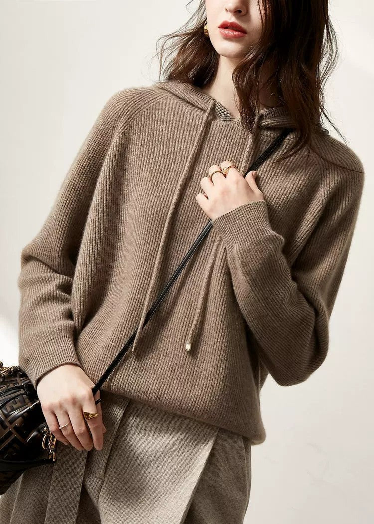 Lazy Loose Hoodie Knit Sweater With Wool Hoodie Backing Pi-Mart