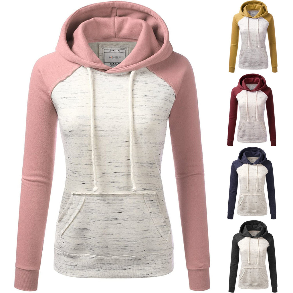 Casual Color Block Fleece Hooded Sweatshirt Pi-Mart