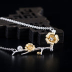 Vintage Freshwater Pearl Necklace Female S925 Silver Zircon Plum Blossom Branch Pendant Pi-Mart