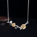 Vintage Freshwater Pearl Necklace Female S925 Silver Zircon Plum Blossom Branch Pendant Pi-Mart