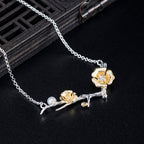 Vintage Freshwater Pearl Necklace Female S925 Silver Zircon Plum Blossom Branch Pendant Pi-Mart