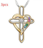 Cross Love Colorful Imitatio Gemstone Pendant Alloy Clavicle Chain Pi-Mart