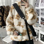 Hooded Sweater Men's Tide Ins Korean Cartoon Printed Lamb Velvet Jacket Thickened Loose Trend Student Clothes